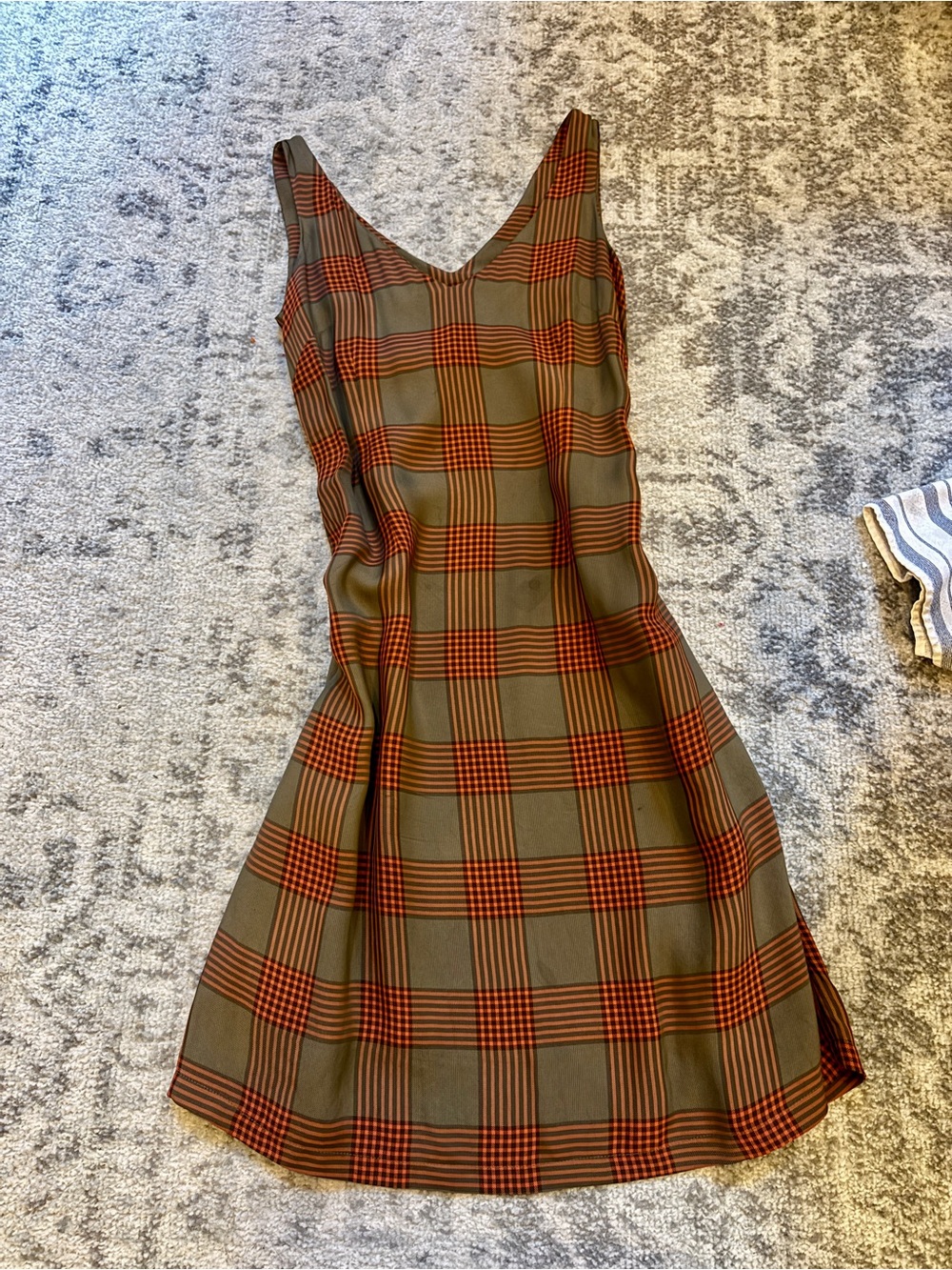 Wales Bonner Olive and Brown Plaid Sleeveless V-Neck Mini Dress